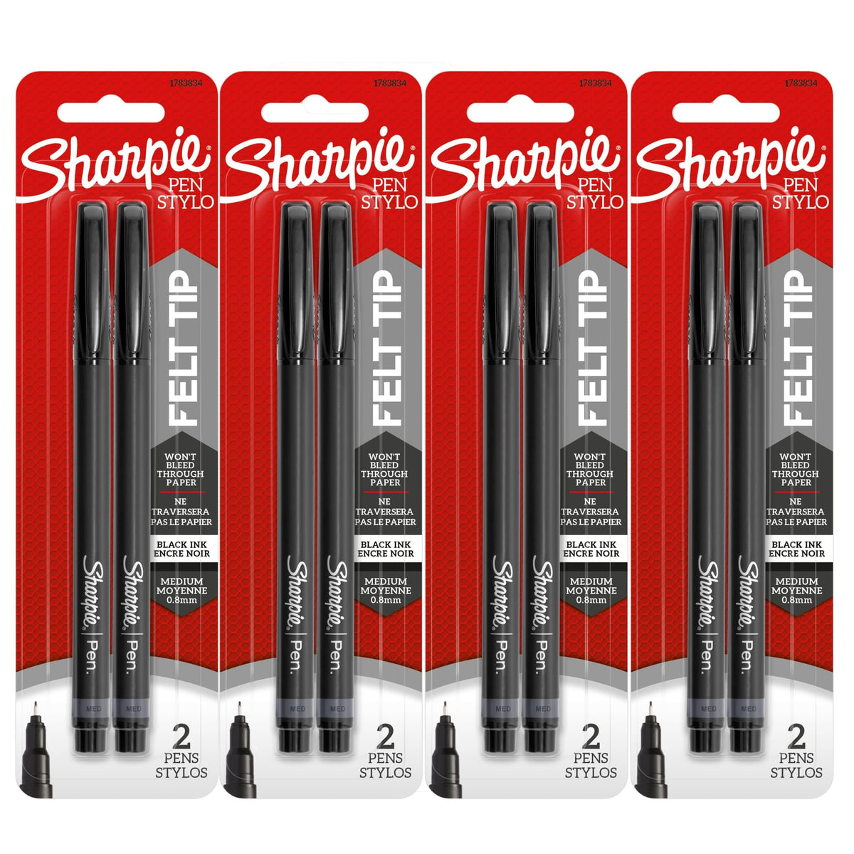Felt Tip Pens by Sharpie – 1 Count (Pack of 8), Black, Pack of 4, Model 17838344PK