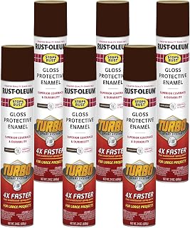 Rust-Oleum Stops Rust Turbo Spray System Spray Paint, Gloss Leather Brown | Faster Projection Completion | Rust Preventive | Professional Results | Protective Enamel | Indoor/Outdoor Use | 6 Pack