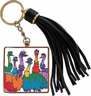 3dRose Funny Cute Cool Artistic Colorful Emus Birds Pattern Animal Abstract Tassel Key Chain