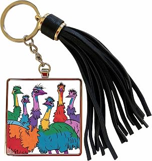 3dRose Funny Cute Cool Artistic Colorful Emus Birds Pattern Animal Abstract Tassel Key Chain