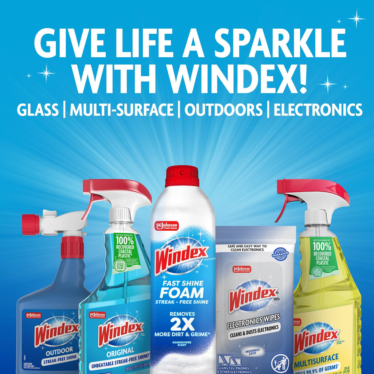 Refill Original Blue Glass and Window Cleaner Bottles + 1 Reusable Spray Trigger by Windex – 32 Fl Oz (Pack of 3), Original Glass Cleaner, Pack of 3, Model 343297