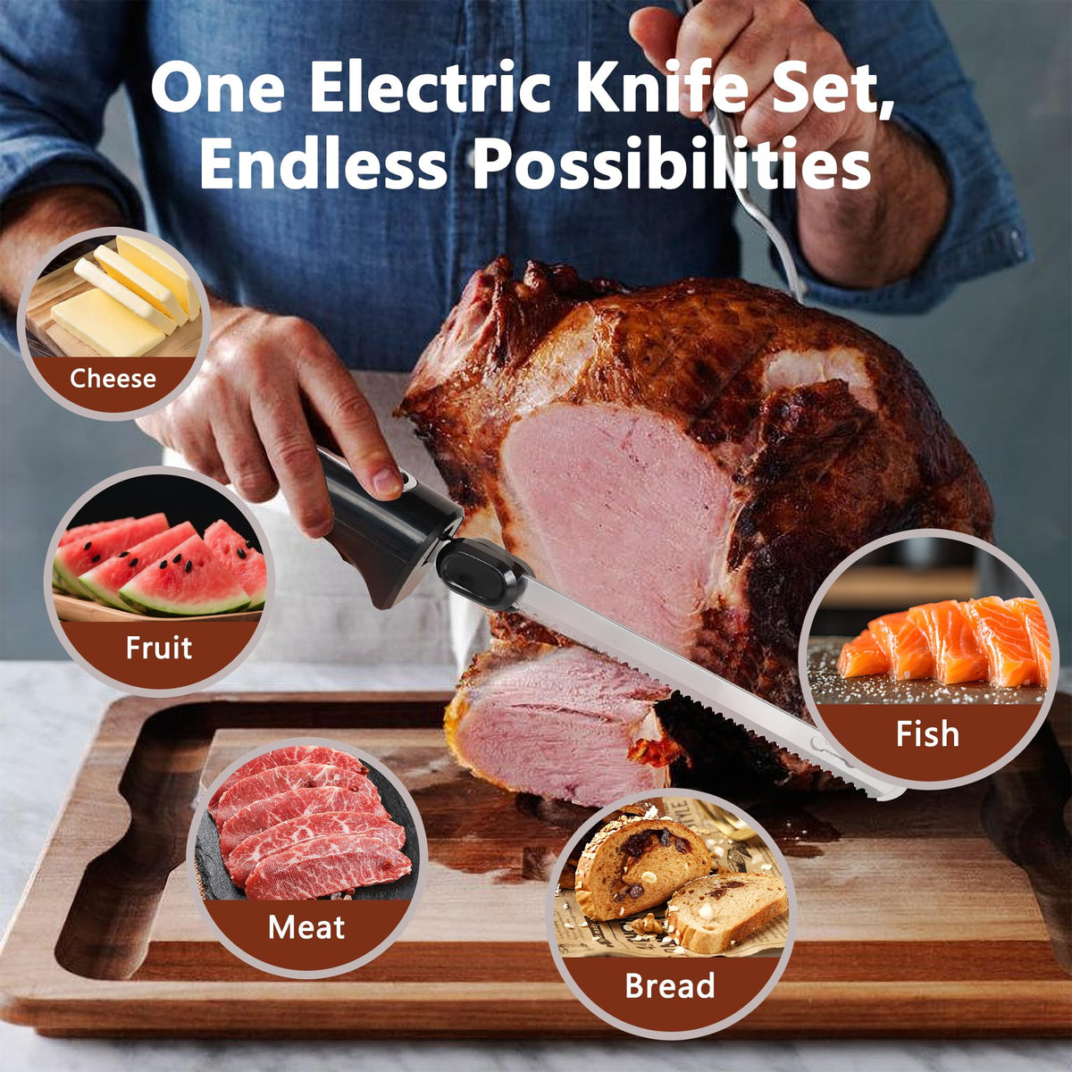 HousesAid Electric Knife Set, Two Serrated Blades with Carving Fork, Black
