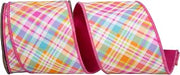 Reliant Ribbon Bright Plaid Diagonal Deluxe Backed Wired Edge Ribbon, Hot Pink