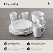 Amanda Porcelain 16 Piece Dinnerware Set by Fortessa – Service for 4, Porcelain, White, Pack of 16, Model 7000.FFD.16SET