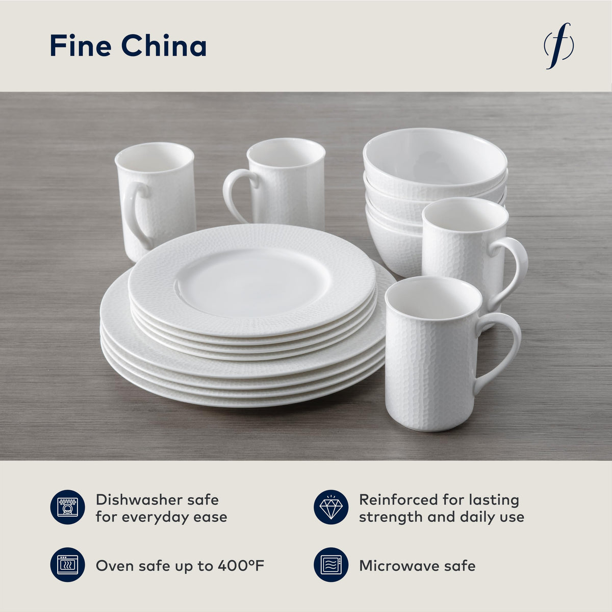 Amanda Porcelain 16 Piece Dinnerware Set by Fortessa – Service for 4, Porcelain, White, Pack of 16, Model 7000.FFD.16SET