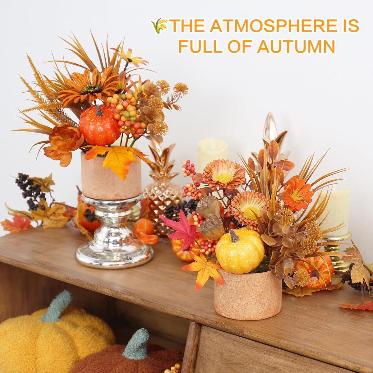 Yingqiwish Fall Table Centerpiece, Artificial Pumpkin Arrangement, Set of 2