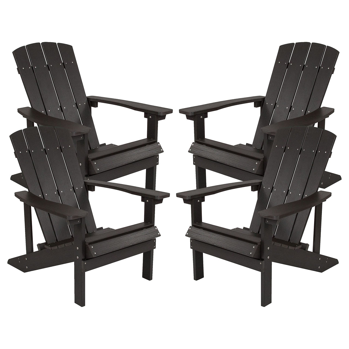 Charlestown Indoor/Outdoor Faux Wood Adirondack Chairs by Flash Furniture – Set of 4, Polyresin, Slate Gray, Model 4-JJ-C14501-SLT-GG