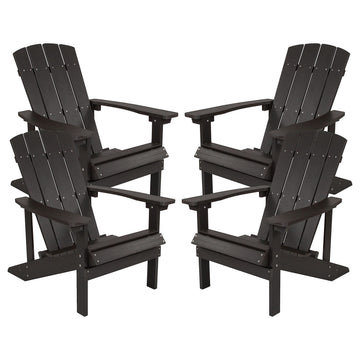 Charlestown Indoor/Outdoor Faux Wood Adirondack Chairs by Flash Furniture – Set of 4, Polyresin, Slate Gray, Model 4-JJ-C14501-SLT-GG