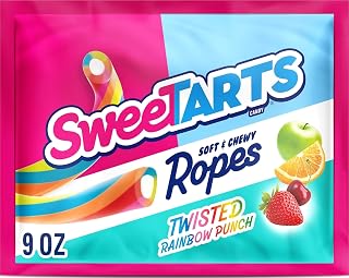 SweeTARTS Ropes Twisted Rainbow Punch Candy, Soft & Chewy, 9 oz | Soft chewy filled rope, twisted rainbow punch flavor, snacking, party candy, lunchbox