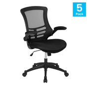 Mesh Swivel Ergonomic Office Chair by Flash Furniture – Set of 5, Mesh, Metal, Foam, Leather/Faux Leather, Plastic, Black Mesh, Pack of 5, Model 5-BL-X-5M-BK-GG