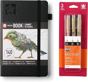 Sakura A5 Sketchbook & Pigma Micron Bundle, 3-Pack Fineliner Pen Set