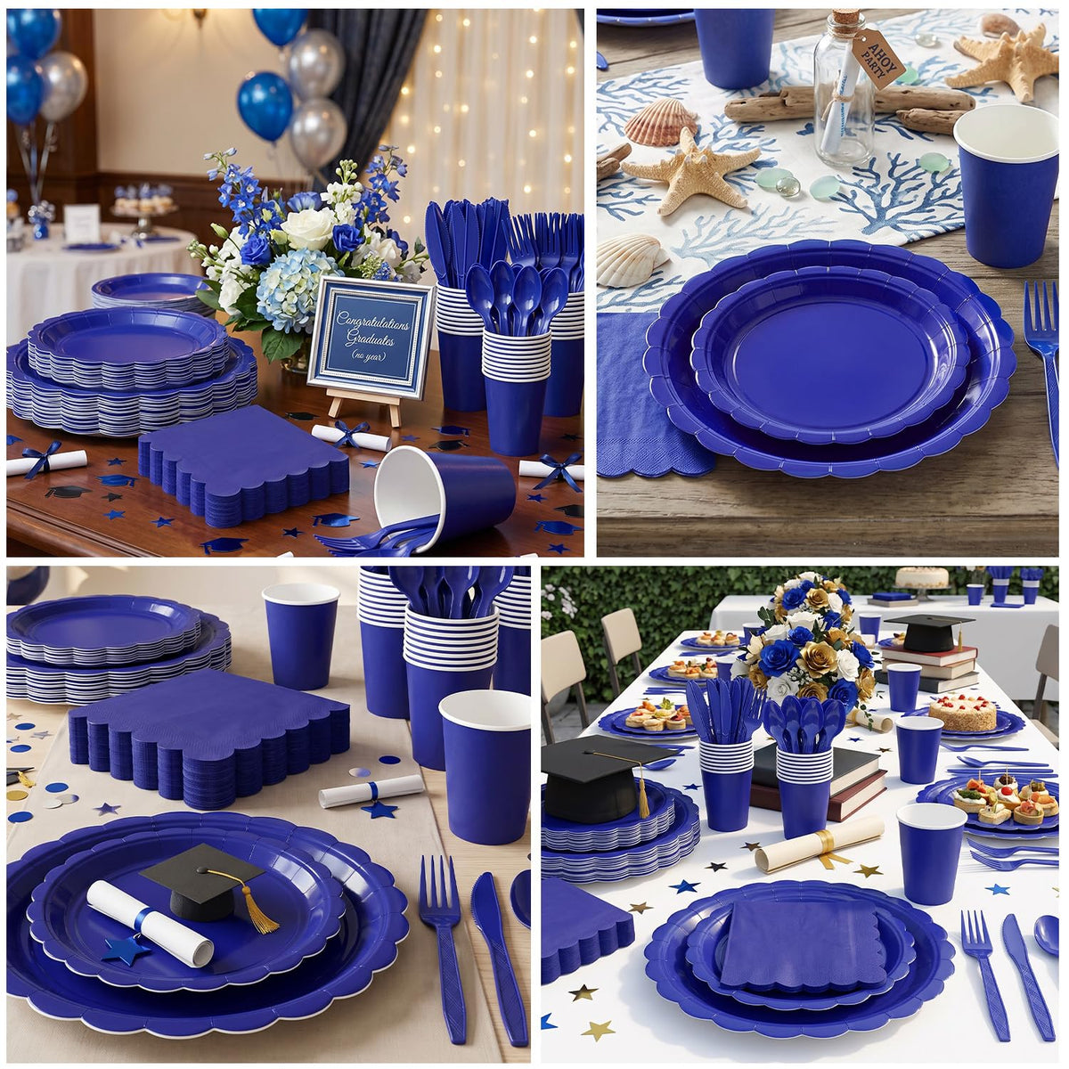 Vyntra Paper Plates and Napkins Set, 175 Pieces, Navy Blue