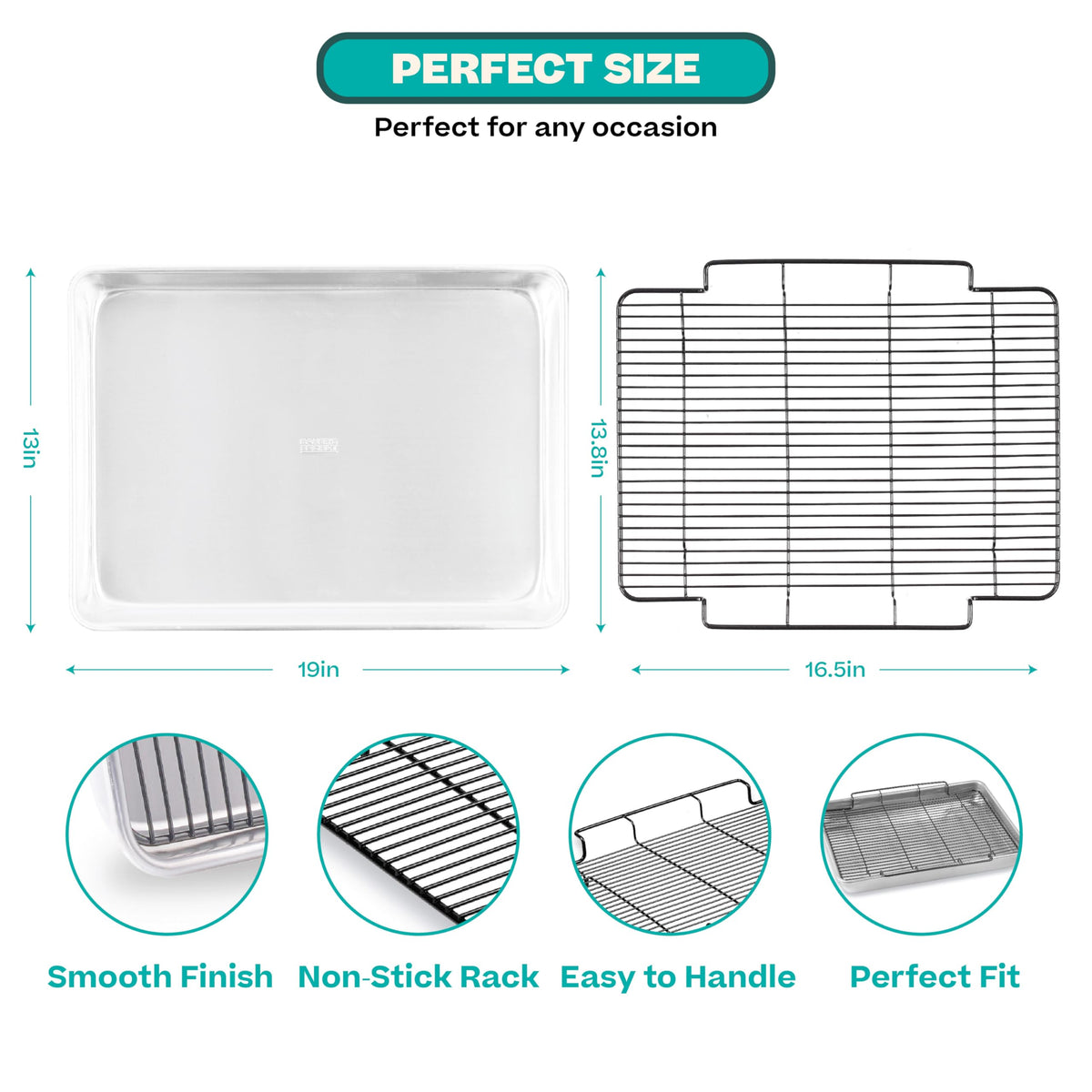 Baker's Secret Recycled Aluminum Roasting Pan with Rack, 17.7 x 13 Inch, Silver