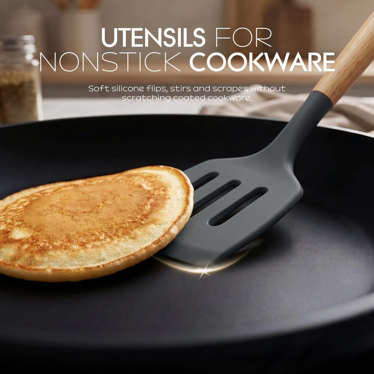Oannao Silicone Utensil Set, Heat Resistant to 446F, Gray