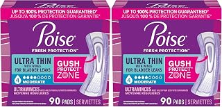Poise Ultra Thin Incontinence & Postpartum Pads with Wings for Bladder Leaks, 4 Drop Moderate Absorbency, Regular Length, Packaging May Vary, 90 Count (Pack of 2)