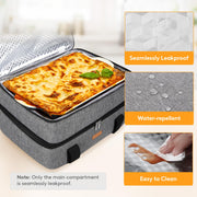 Luncia Double Decker Casserole Carrier, Insulated Lasagna Tote, Gray