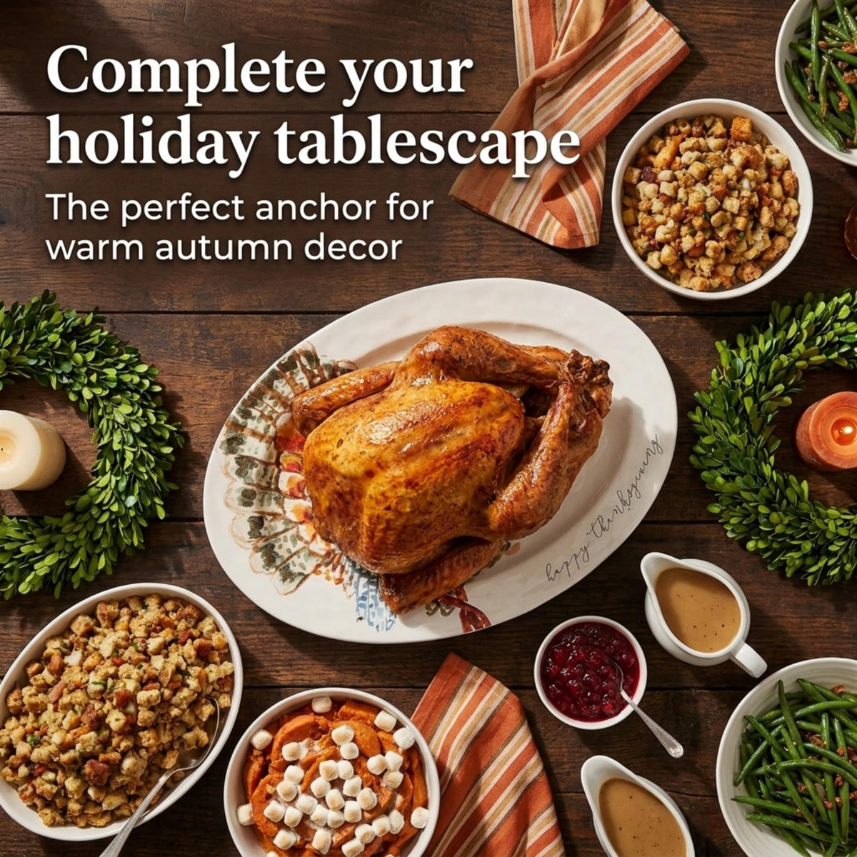 Mud Pie Turkey Platter, Ceramic, Beige 14 x 20.5 Inches
