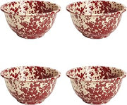 Crow Canyon Home Splatter Enamelware Small Footed Bowls, Set of 4, Burgundy and Cream