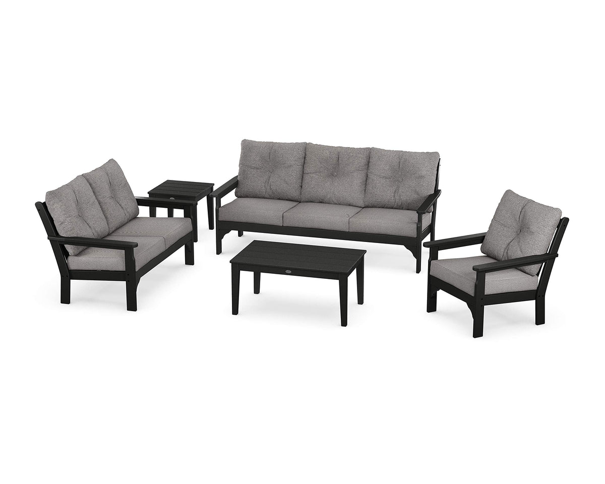 ® Vineyard Deep Seating Set by Polywood – High Density Polyethylene, Black / Grey Mist, Pack of 5, Model PWS318-2-BL145980