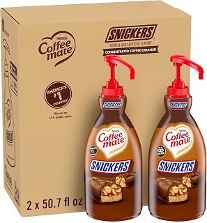 Nestle Coffee mate Coffee Creamer, Snickers, Concentrated Liquid Pump Bottle, Non Dairy, No Refrigeration, 50.7 fl oz (Pack of 2)