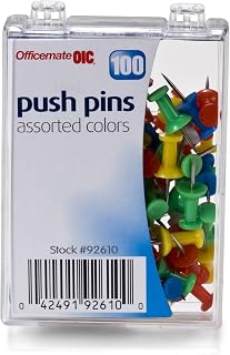 Officemate Push Pins in Reusable Box, Assorted Colors, Box of 100 (92610)