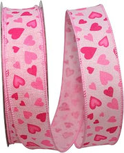 Reliant Ribbon Hearts Hopsack Tossed Wired Edge Ribbon, 1-1/2 Inch X 20 Yards, Pink