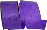 Reliant Ribbon Leaf Scroll Embossed Wired Edge, Purple, 2-1/2 Inch, 10 Yards