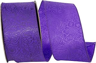 Reliant Ribbon Leaf Scroll Embossed Wired Edge, Purple, 2-1/2 Inch, 10 Yards