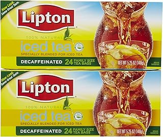 Lipton Iced Tea Decaffeinated, Family Size Tea Bags, 24 Count, Pack of 2