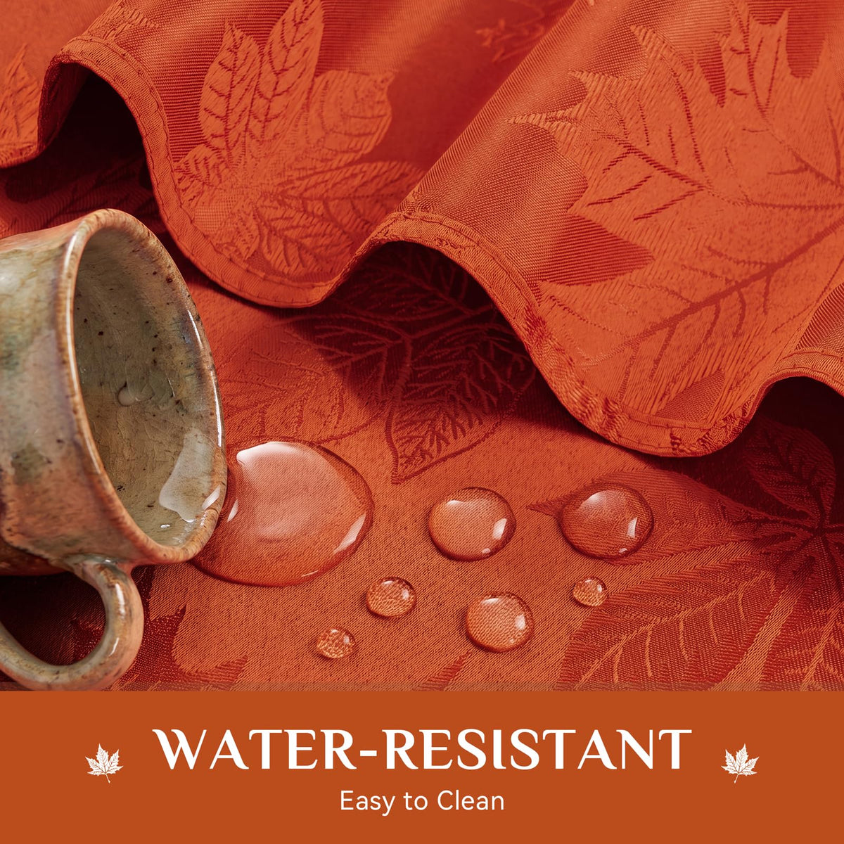 Softalker Jacquard Round Tablecloth, 70 Inch Diameter, Maple Burnt Orange