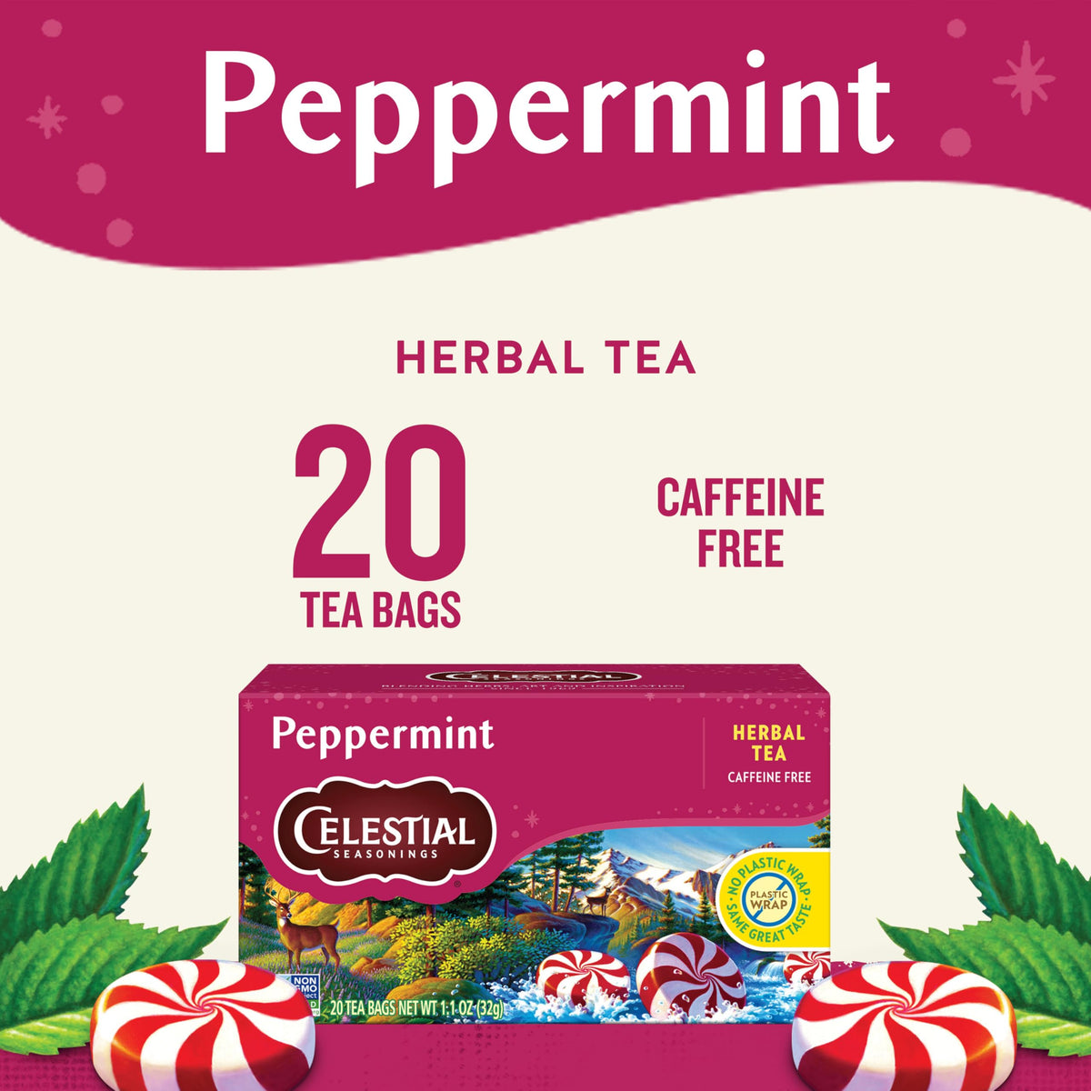 Tea, Peppermint, 20 ct by Celestial Seasonings – 20 Count (Pack of 1), Box Color, Model CES00008