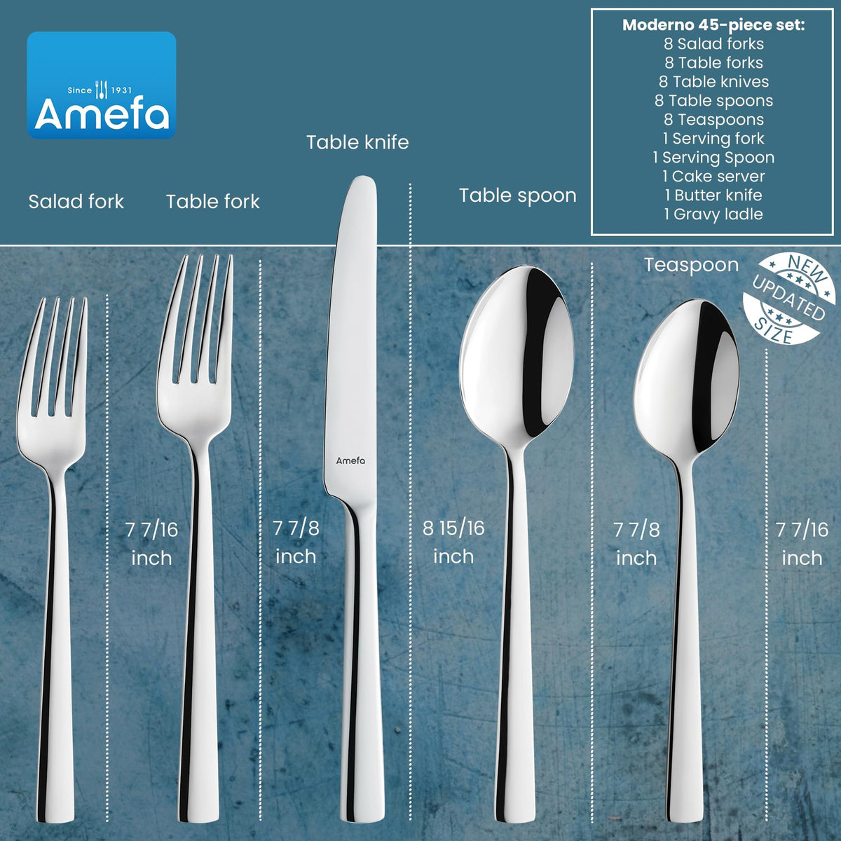 Amefa Moderno / 3.35" H x 9.84" L x 4.5" W / Casual Flatware Sets