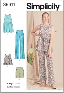 Simplicity SS9611R5 Misses' Pullover Tunic, Crop Top, Boot Leg Pants, and Bermuda Shorts Sewing Pattern Packet, Design Code S9611, Sizes 14-16-18-20-22