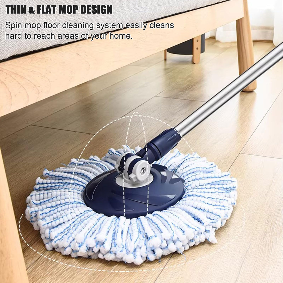 This Spin Mop Bucket with Wringer Set for Home - Mop Bucket System for Floor Cleaning - Detachable Splash Guard Spin Basket - Extendable Telescopic Handle - Extra 5PC Mop Heads by