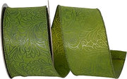 Reliant Ribbon Leaf Scroll Embossed Wired Edge, Moss, 2-1/2 Inch, 10 Yards
