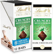 Lindt EXCELLENCE Mint Cookie Dark Chocolate Candy Bar, 3.5 oz., 12 Pack