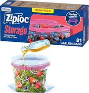 Ziploc Gallon Food Storage Bags, Stand-Up Bottom, Easy to Fill, 81 Count
