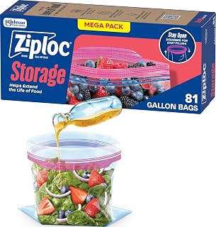 Ziploc Gallon Food Storage Bags, Stand-Up Bottom, Easy to Fill, 81 Count