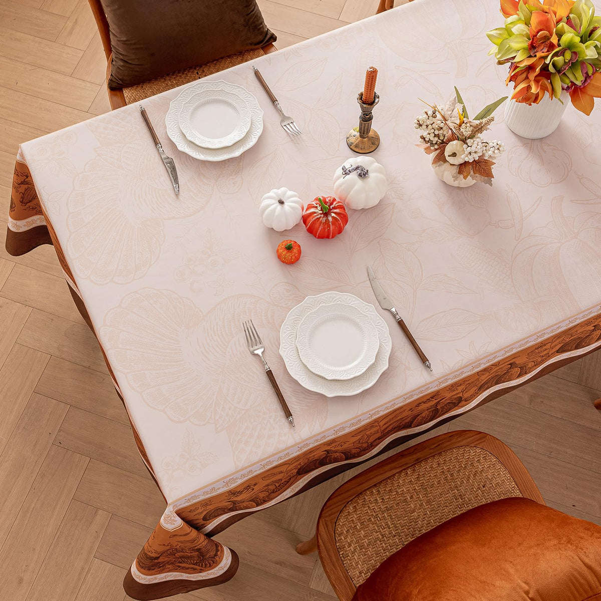 Romanstile Thanksgiving Tablecloth, 60 x 84 Inch Rectangle, Linepumpkin