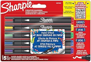 Sharpie Creative Marker Acryl-Farbstifte | Wasserbasierte Farbmarker mit Pinselspitze | Schulsachen | 5 Stück