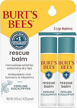 Burt's Bees 100% Natural Origin Rescue Lip Balm With Beeswax and Antioxidant-Rich Turmeric Promotes Healing Of Extremely Dry Lips, Cooling Eucalyptus, 2 Tubes in Blister Box(Pack May Vary)