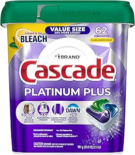 Cascade Platinum Plus Dishwasher Pods, Dish Detergent Soap, Clean Lemon Scent, 62 Count