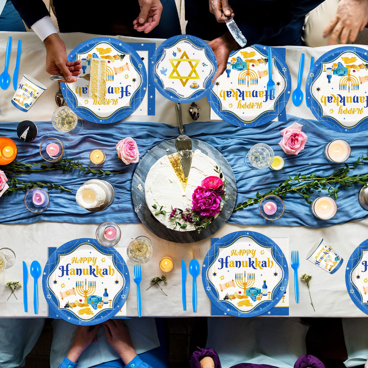 JVORFDG Hanukkah Party Plates And Napkins Set, 168 Pieces For 24 Guests