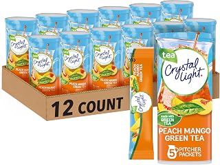 Crystal Light Powdered Drink Mix, 60 Pitcher pkts, Peach Mango Green Tea | Made with Real Green Tea, Each Pitcher Packet Makes a 2-Quart Pitcher