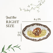 Spode Woodland Turkey Pickle Dish, 8.5 Inch Porcelain, Brown White