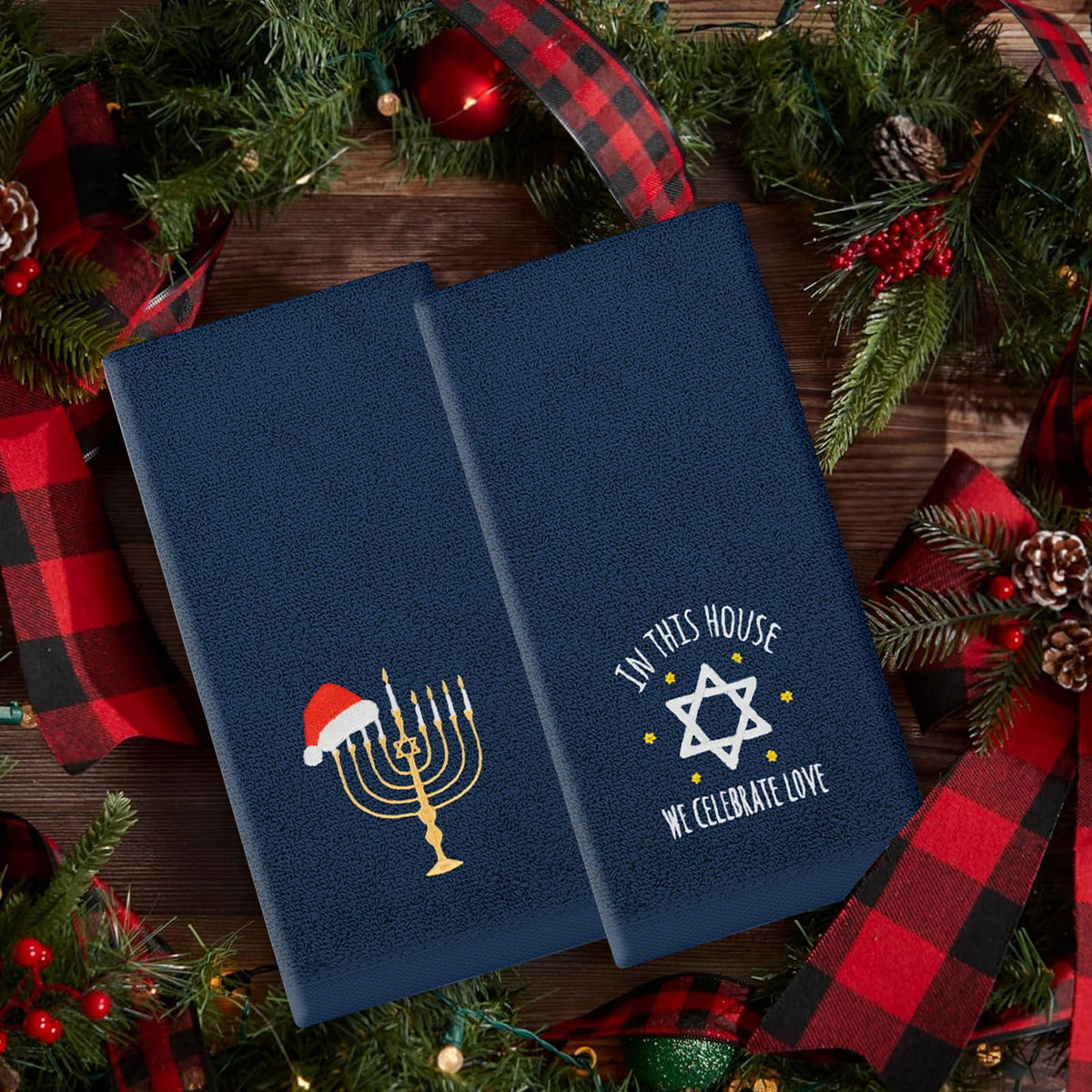 Qiong Meng Hanukkah Hand Towels, 13 x 29 Inch Cotton, Set of 2