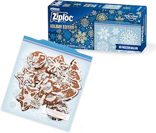 Ziploc Gallon Food Storage Freezer Bags, Grip 'n Seal Technology for Easier Grip, Open, and Close, 120 Count, Holiday Designs