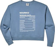 Womens Marko Nutrition Facts Name Comfort Colors Crop Sweatshirt