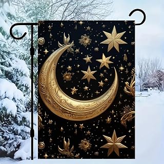 12x18 Inch Seasonal Double Sided Golden Stars Moon Garden Flag