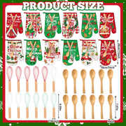 Willinglong Christmas Oven Mitt Bundle, 12 Sets with Spoons and Whisks, Classic Prints